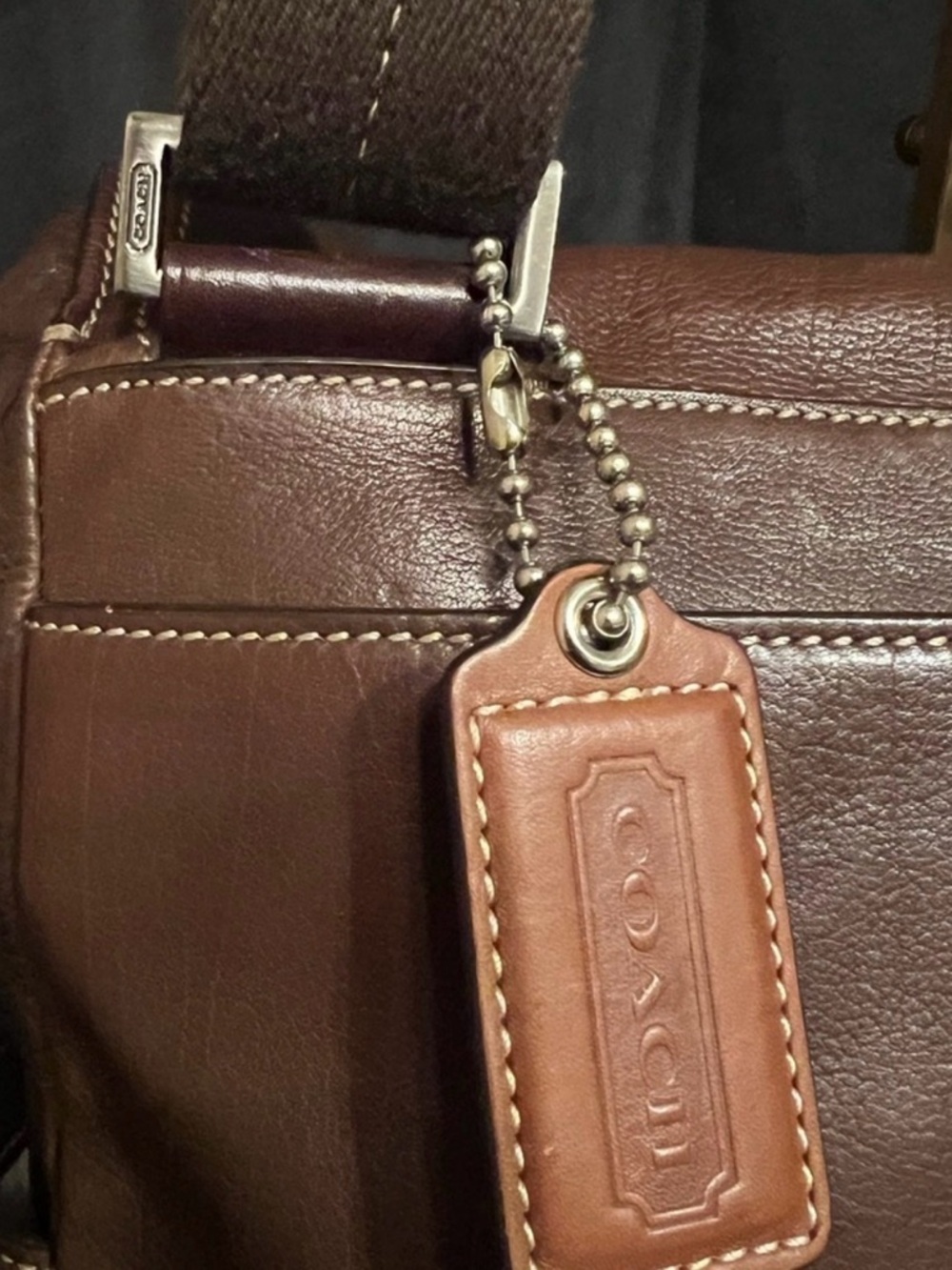 Coach Brown Leather Messenger Bag with Canvas Strap - Picture 7 of 16